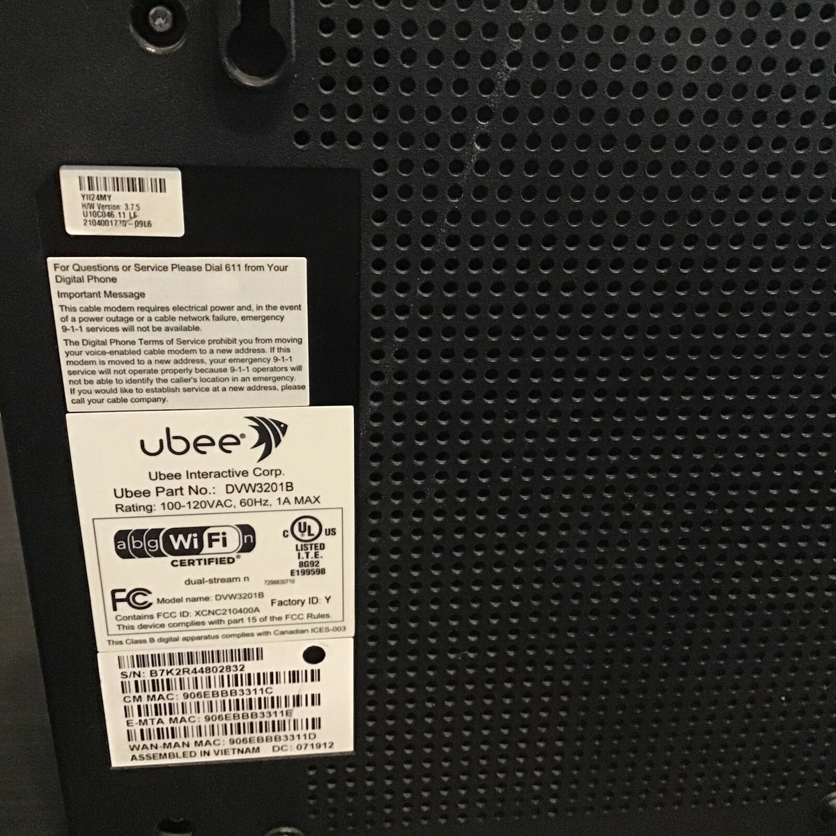 Ubee DVW3201B Telephone DOCSIS 3.0 Modem Router Tested | eBay