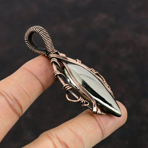 Women Day Gift Apache Pyrite Jewelry Copper Wire Wrapped Pendant For Women 2.91" - Picture 3 of 6