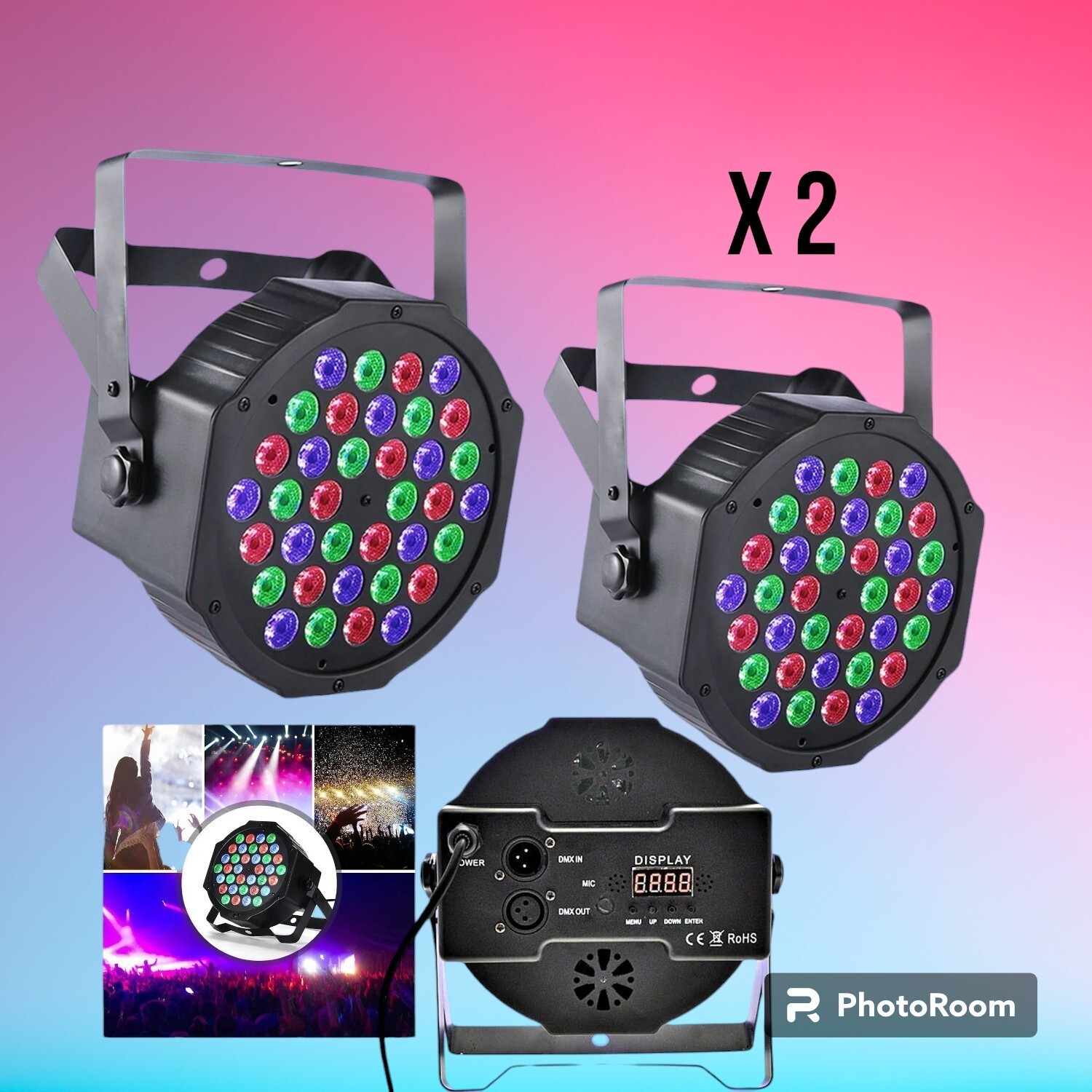 2x Proyector de Luces Estroboscópicas Discoteca RGB LED Focos Disco 36 LED