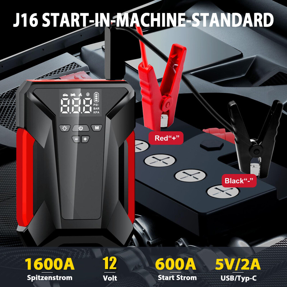 10000mAh KFZAuto Kompressor Luftpumpe Booster Powerbank Starthilfe Jump Starter