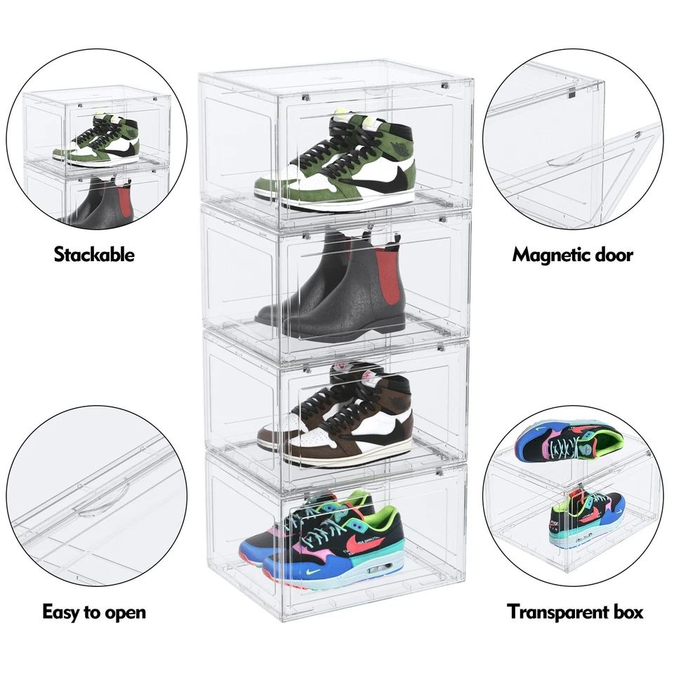 6-Packs Magnetic Drop Side Shoe Box Storage Containers Sneaker Display Cases - Image 4 of 4