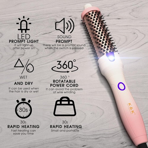 Heated Curling Brush, Ceramic Tourmaline Ionic Curling Iron Volumizing