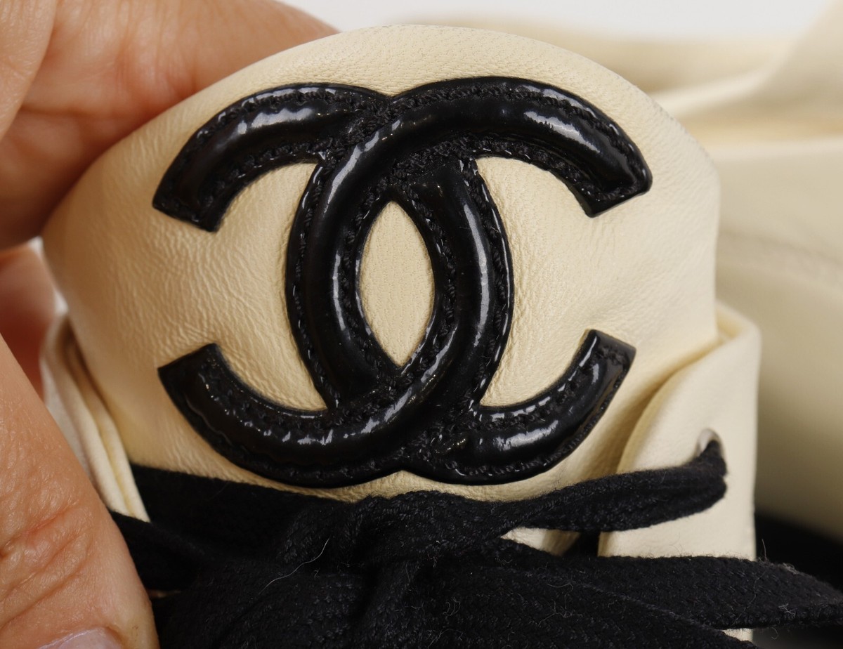 Chanel Leather Beige with Black Sneakers Size 36 | eBay Chanel Leather Beige with Black Sneakers Size 36 | eBay