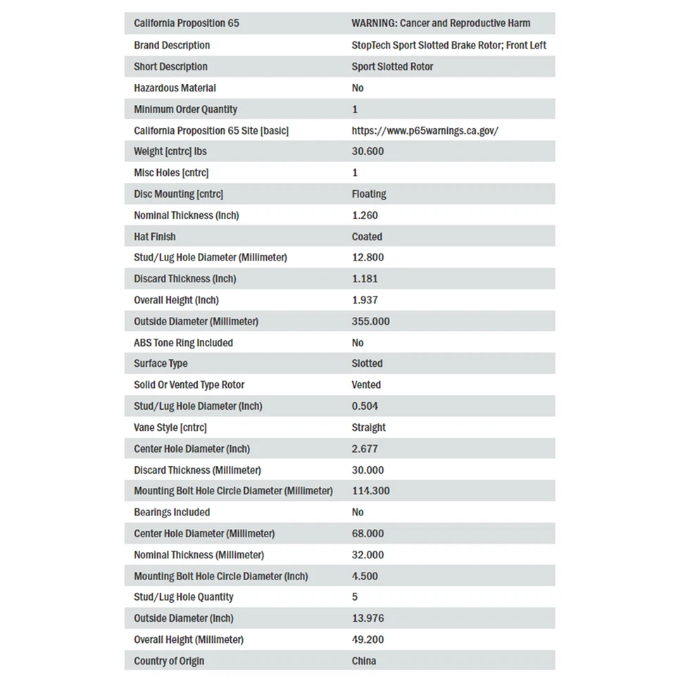 Rotor de freno de disco StopTech Sport ranurado delantero izquierdo para Nissan 350Z, Infiniti G37 Foto 3 de 4