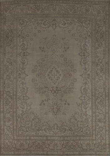 Traditional Vintage Muted Beige Handmade Wool Geometric Tebriz Area Rug 8x11