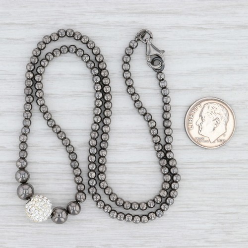 Nuevo Collar De Perlas De Hematita Gris Cristal Claro De Plata Esterlina 17" - Imagen 4 de 4
