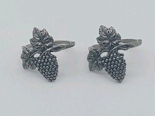2 Marked 95% Pewter Grape Cluster Napkin Ring Leaves Vine Thailand Grapes