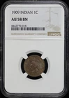 1909 Indian Head Cent NGC AU-58 BN