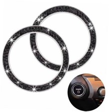 2PCS Bling Car Engine Start Button Cover, Crystal Rhinestone Push Black