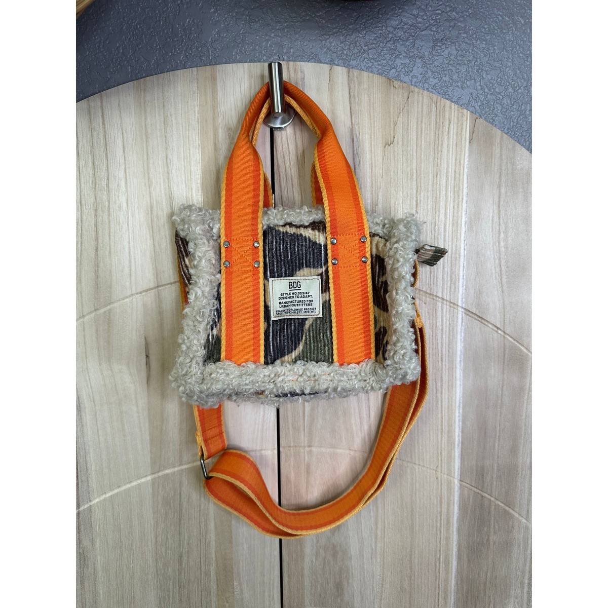 BDG Urban Outfitters Camo Corduroy Faux Sherpa Trim Orange Strap