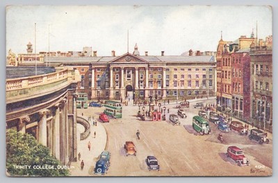 Trinity College Dublin Künstleransicht Vintage Postkarte 1948 gebraucht 2d Eire Briefmarke
