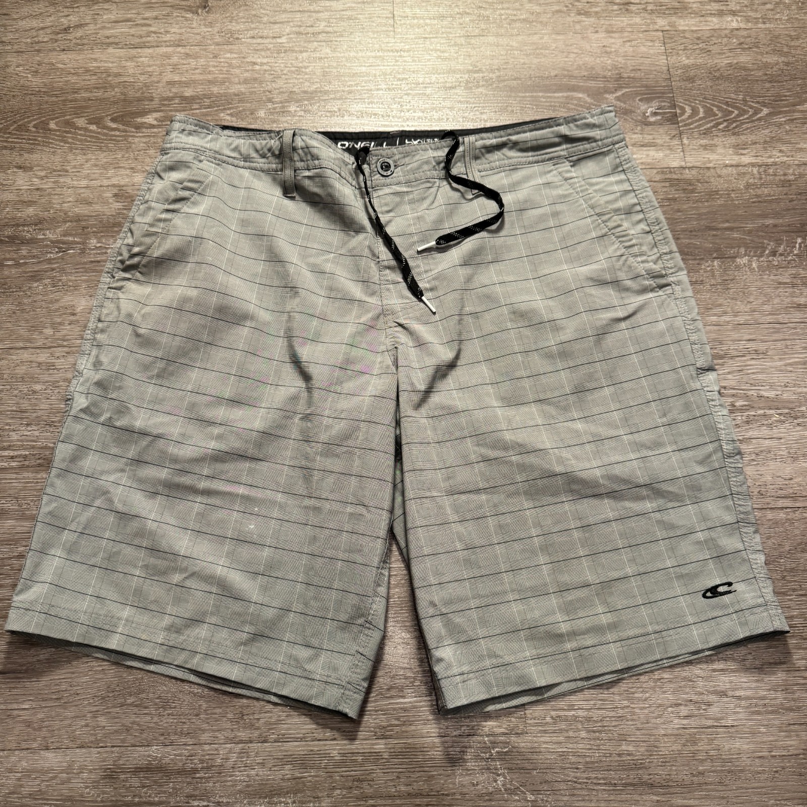 ONeill Board Shorts Mens 38 Gray Plaid Hybrid Casual Swim Stretch Quick Dry 11