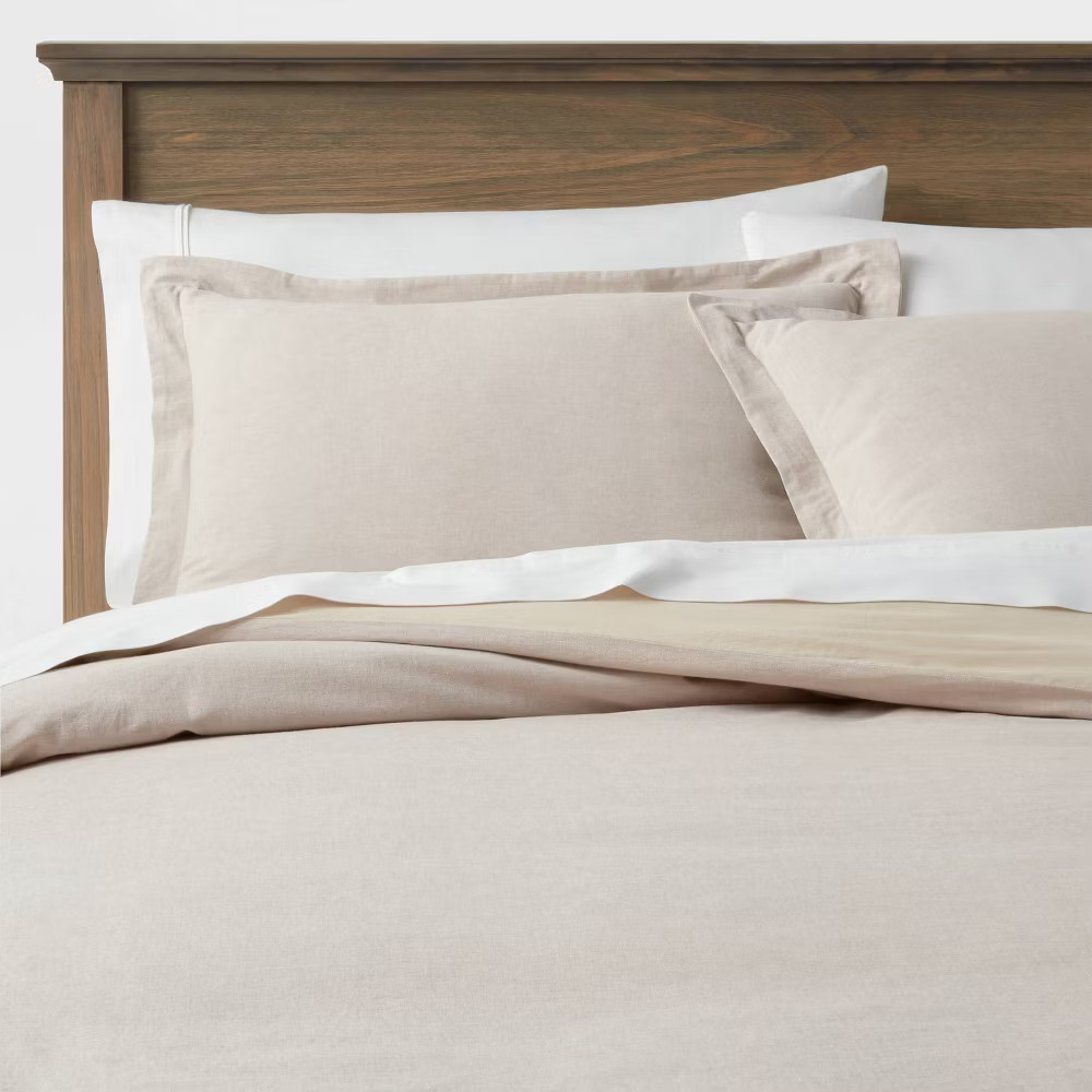 Full/Queen Cotton Linen Chambray Duvet Cover & Sham Set Khaki - Threshold:
