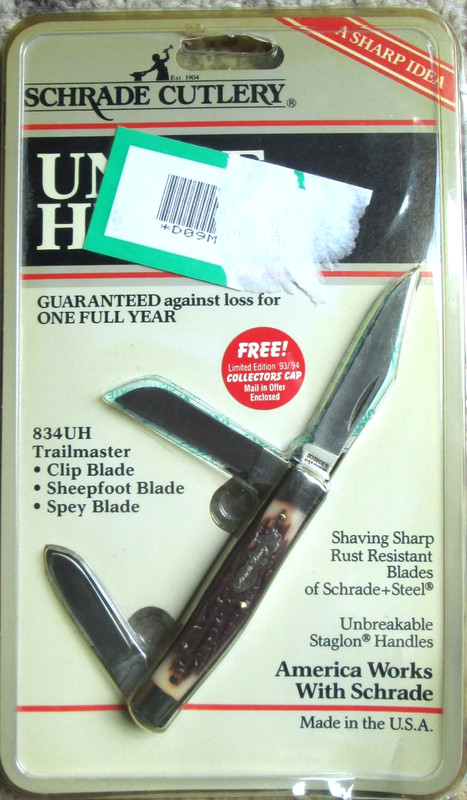 Schrade 834UH Knife Trailmaster Stockman Circa-1989 NOS W/Unopened Clampac Rare