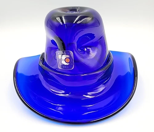Vintage Blenko Glass #8523 Cobalt Blue Small Cowboy Hat