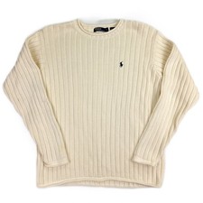 Vintage Polo by Ralph Lauren Knit Sweater Mens Large Light Yellow Crewneck Pony