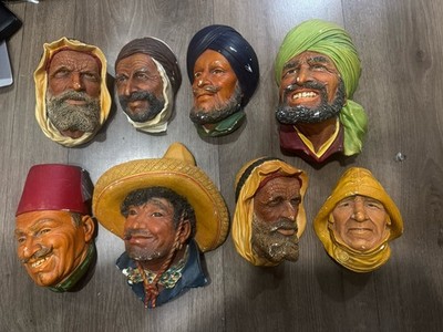 Vintage Bossons Chalkware Character Heads Lot of 8 Wall Plaques England
