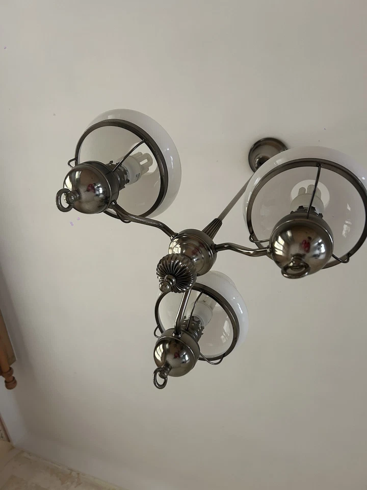 lustre ancien Étain  Avec Globe En Verre - Photo 4/4