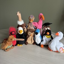 Ty Beanie Baby Bird Lot of 11 Vintage PVC Stretch Baldy Waddle Hoot Collection