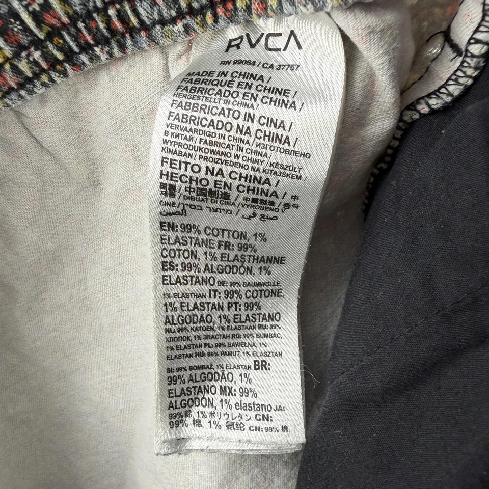 Pantalones Cortos RVCA Para Hombre Grandes Gris Estampado Floral Cintura Elástica Cordón Informal Elástico Foto 4 de 4