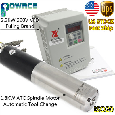 【US】1.8KW ATC Water Cooled Spindle Motor Automatic Tool Changer ISO20+VFD Drive