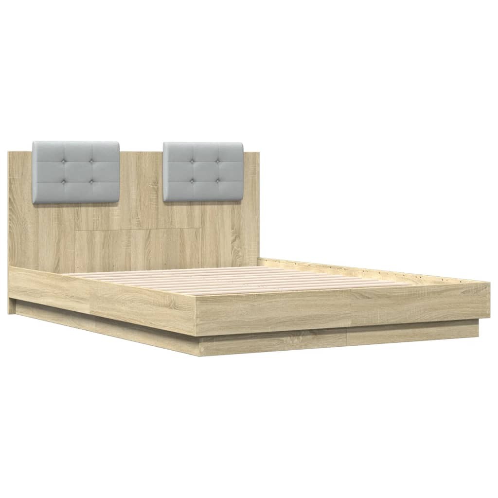 Bed Frame with Headboard and LED Lights Sonoma Oak Small Double vidaXL