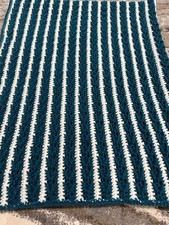 New Soft Handmade Crocheted Teal and White Afghan Blanket Throw
