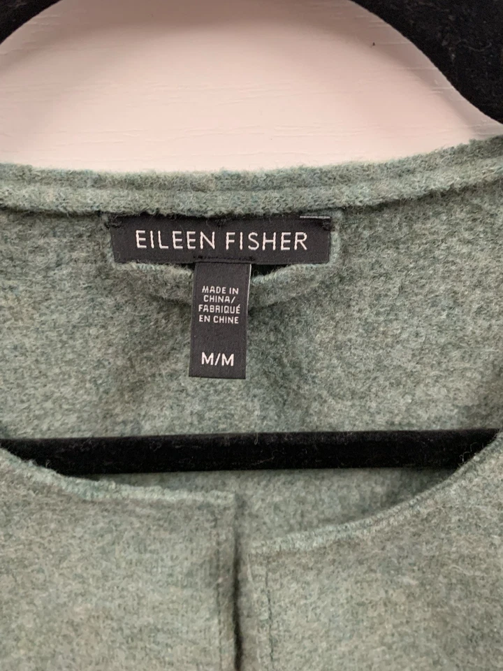 Eileen Fisher 100% Wool Boiled Sz M Open Jacket Coat Lagenlook Green - Image 3 of 4