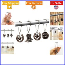 Western Cowboy Shower Curtain Hooks 12PCS Rustic Resin Brown Decor