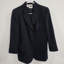 Dkny Womens Blazer 4 Classic Crest Academia Wednesday Navy Blue Preppy Old Money
