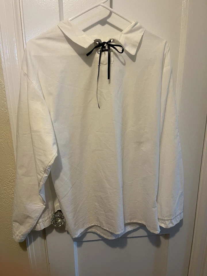 Pirate Renaissance SCA Cosplay Pantalones Largos Negros Blanco Manga Larga Camisa CONJUNTO - L Foto 4 de 4