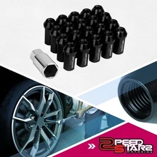 20 CONICAL SEAT M12X1.25 25MM OD ALUMINUM BLACK 50MM CLOSED-END LUG NUTS+ADAPTER