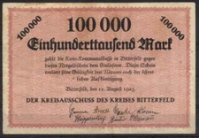 [12298] - 1 x EMERGENCY MONEY BITTERFELD, 100 thousand Mark, 11.08.1923. Keller 446a - Bra