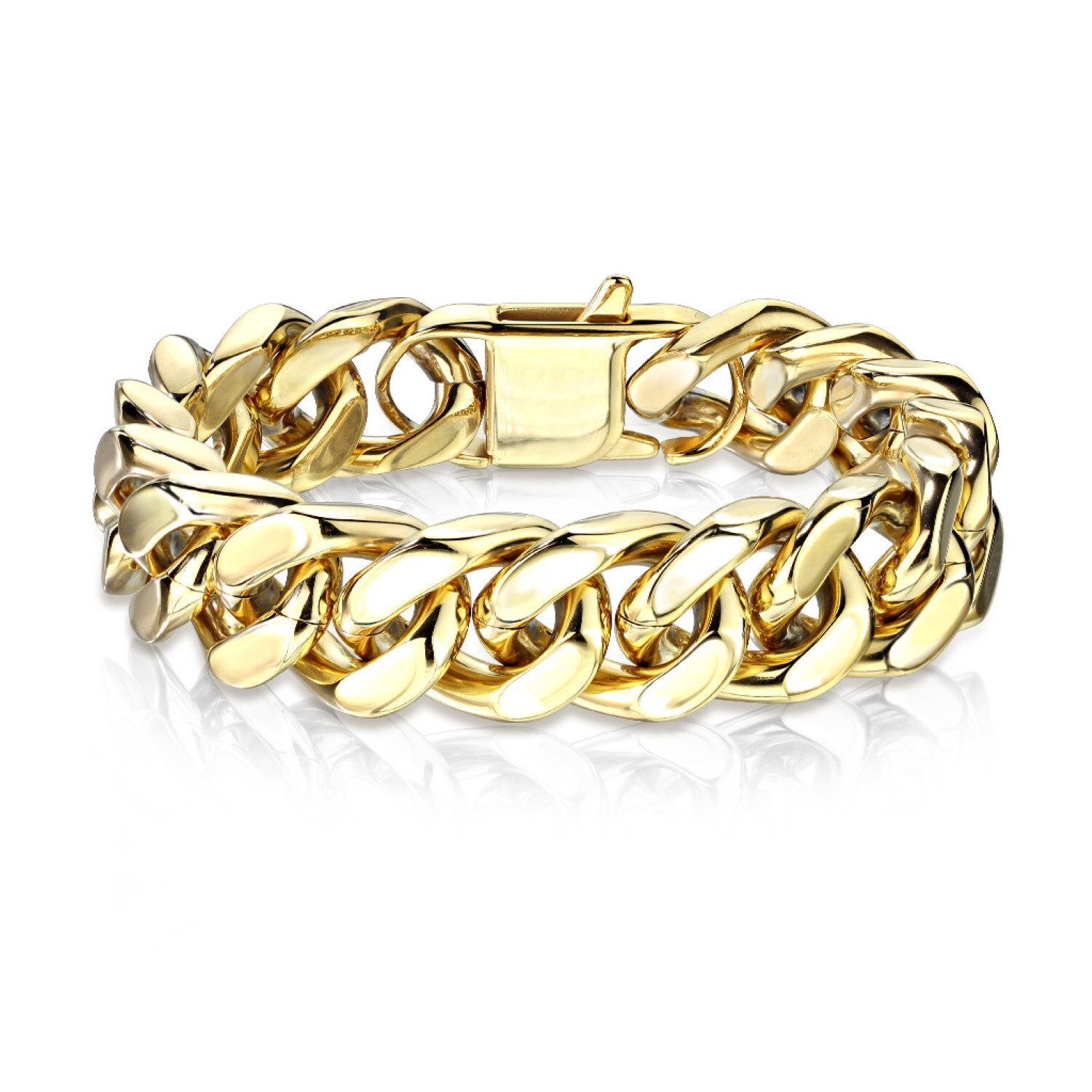 Bracelet gourmette carrée en acier doré 20 cm pour homme moderne