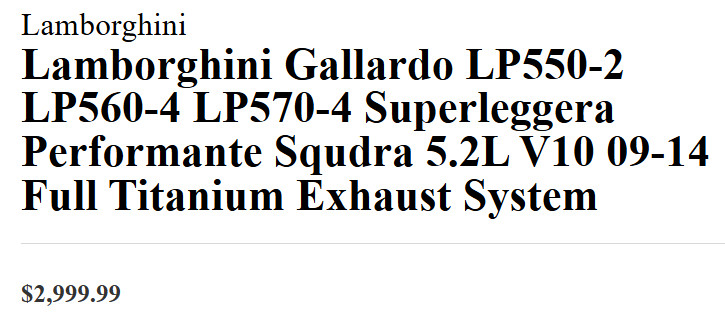 Topspeed Lamborghini Gallardo Superleggera Performante Exhaust NEW