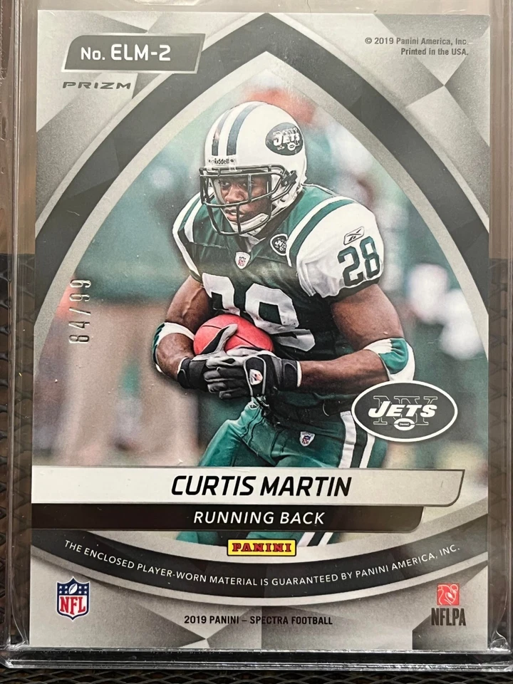 CURTIS MARTIN 2019 SPECTRA "EPIC LEGENDS" JETS REFRACTOR WORN JERSEY PATCH /99!! - Image 2 of 2