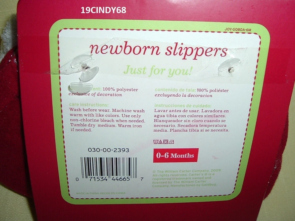 NUEVO PAR DE ZAPATILLAS CARTER'S "MOMMY'S LIL' JOY" 2009, TALLA PEQUEÑA 0-6 MESES Foto 4 de 4