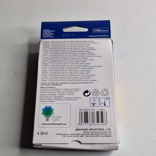 brother LC980C CYAN Ink Cartridge New in Box Sealed Cartridge - Date 2023.01 - Imagen 8 de 9