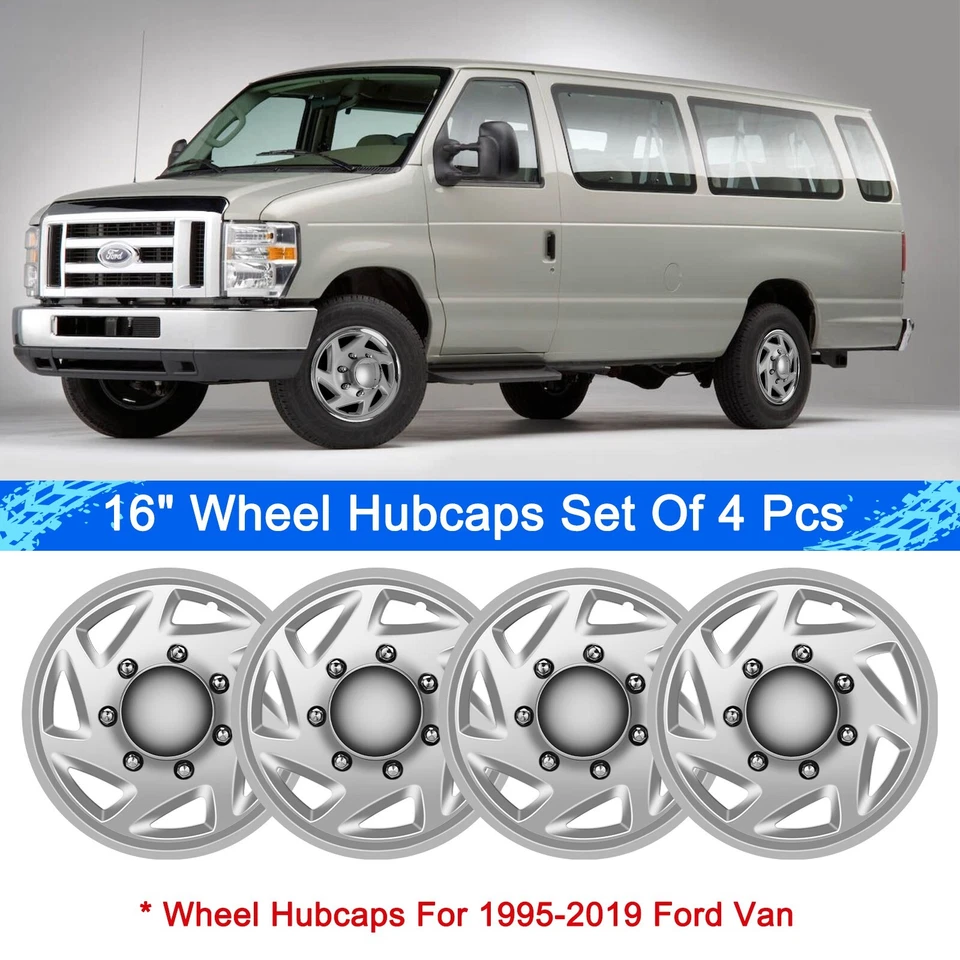 Wheels Hubcaps for 1992-2014 Ford E150 E250 E350 Van; Silver Chrome wheel covers - Изображение 3 из 4