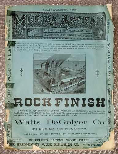 January 1891 Michigan Artisan Trade Magazine Furniture Mechanic Advertising 19th
