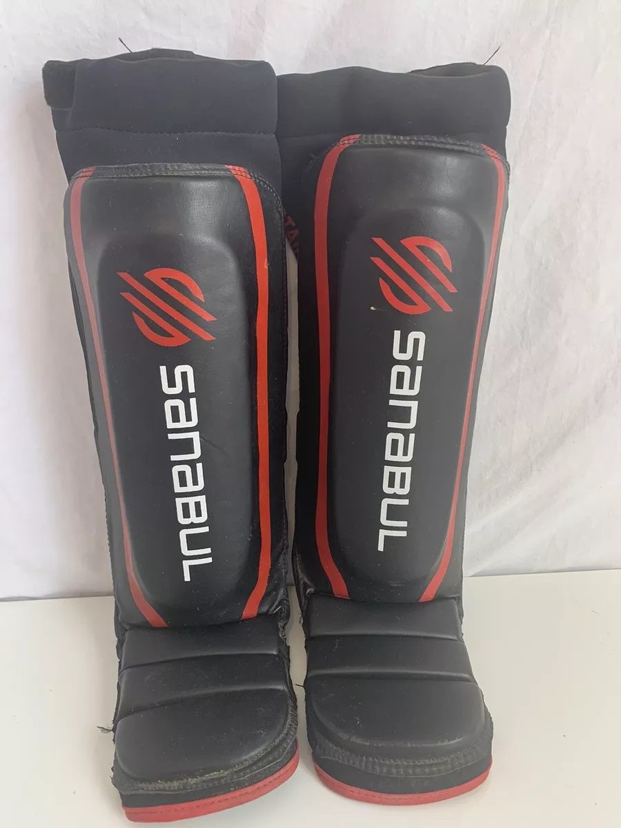 Sanabul Kickboxing MMA Shin Guards Size S/M Black & Red Unisex