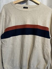 J Crew Heritage Men's Cotton Stripe Sweater MEDIUM Cream Blue Cotton