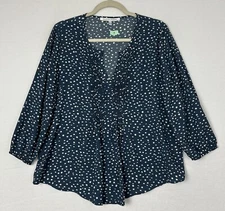 Collective Concepts Womens Blouse Blue V Neck Pleated Polka Dot Size M NWT