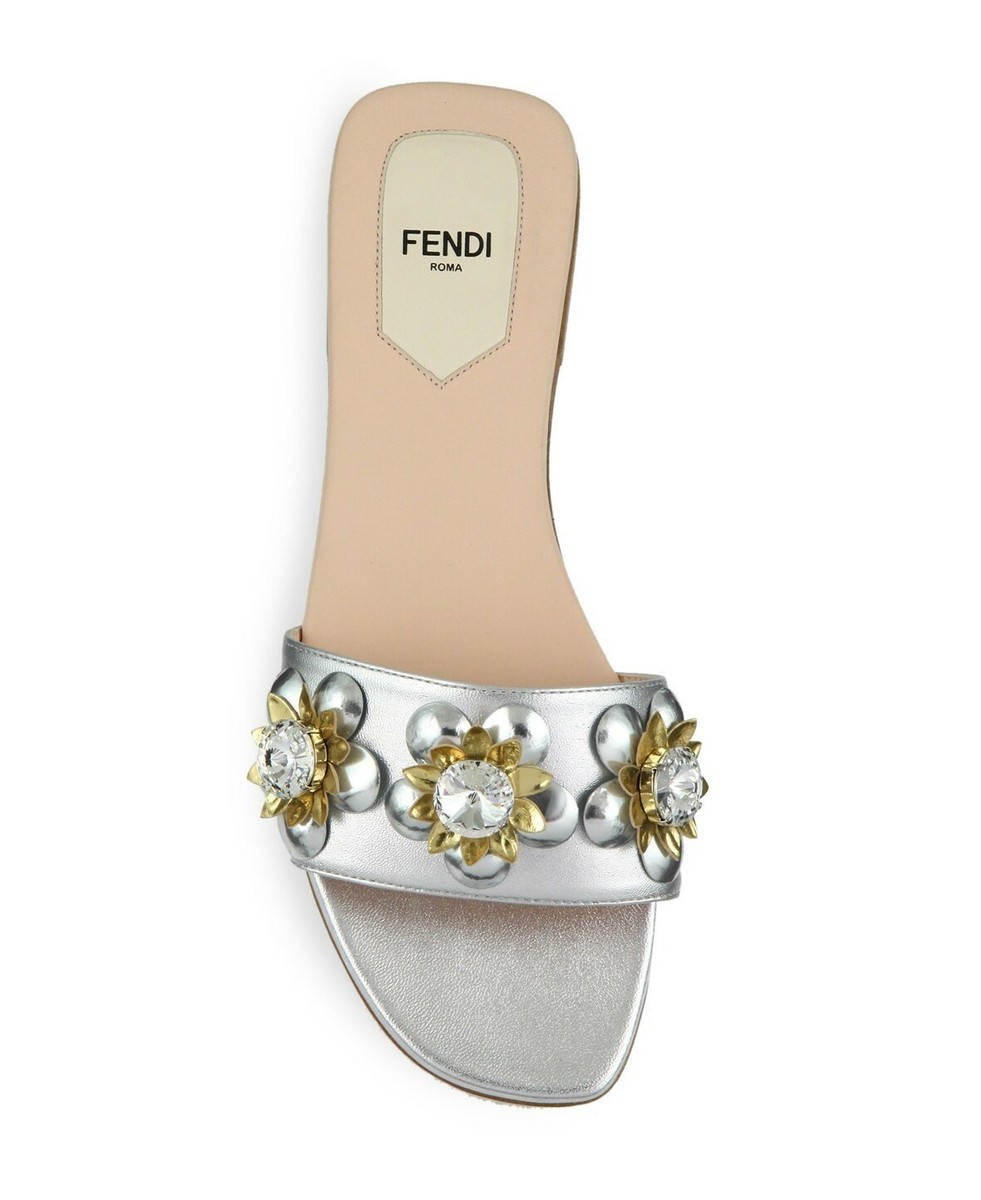 FENDI Flowerland Jeweled Metallic Leather Slides 35.5 $650 | eBay