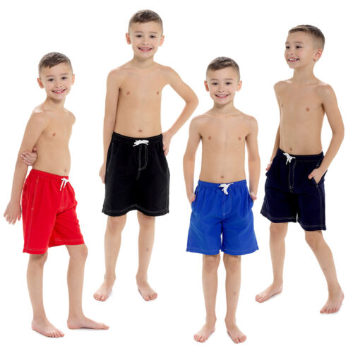 Boys Swim Shorts Kids Summer Pool Holiday Plain Beach Mesh Lined 6-13 Yrs - Picture 1 of 19
