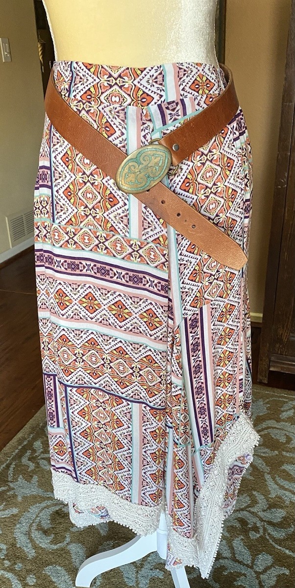 boho gypsy skirt with crocheted lace handkerchief hem | eBay