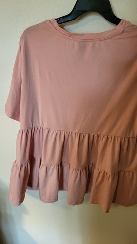 Emery Rose Women's Tops Blouse 2 Row Ruffle S Sleeve Size 1XL Peach 30 L 25 Acro - Picture 4 of 24