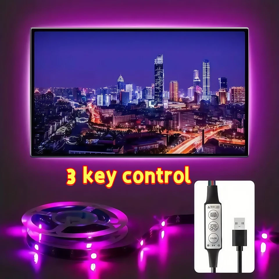 USB LED Strip Lights 3M TV Back Light 5050 RGB Color Changing with 24Key Remote - Image 3 of 4
