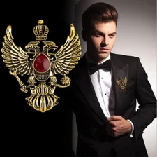 Royal Eagle Badge Gothic Punk Brooch Pin Men's Lapel Suit Wedding Jewelry BP