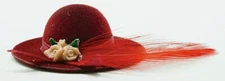  Miniature Dollhouse Ladies Hat Burgundy With Feather 1:12 Scale New